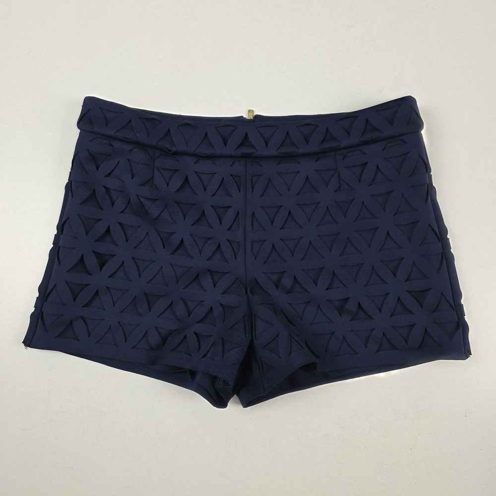 Lilly Pulitzer Shorts Womens 4 Blue Geometric Cutout Hot Pants Lined Zip Party
